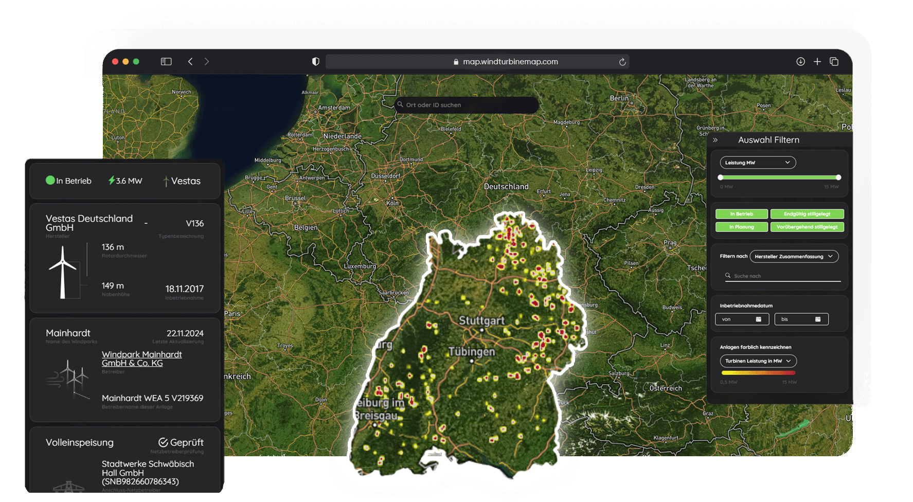 Kartenvorschau für Baden-Württemberg von map.windturbinemap.com