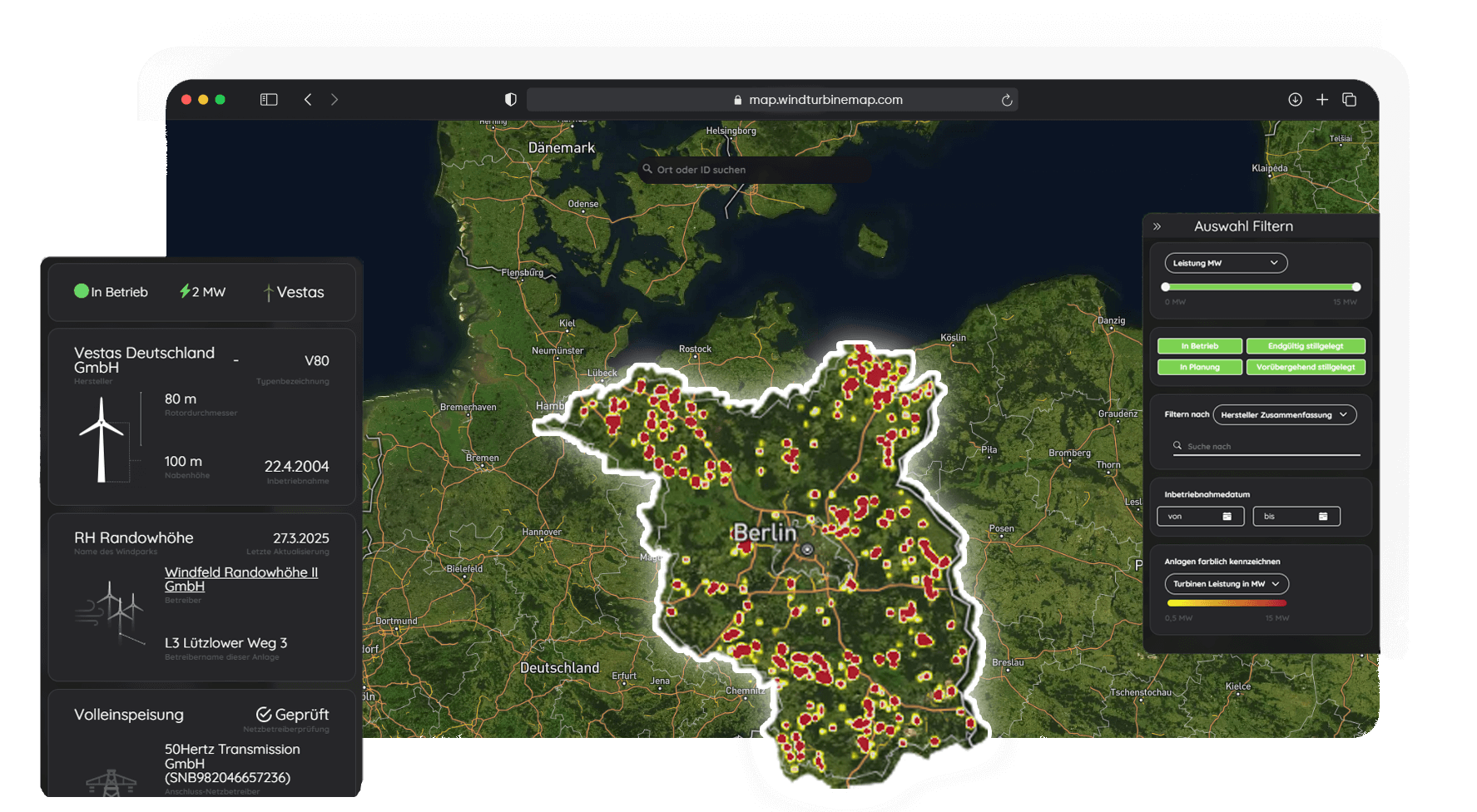 Kartenvorschau für Brandenburg von map.windturbinemap.com