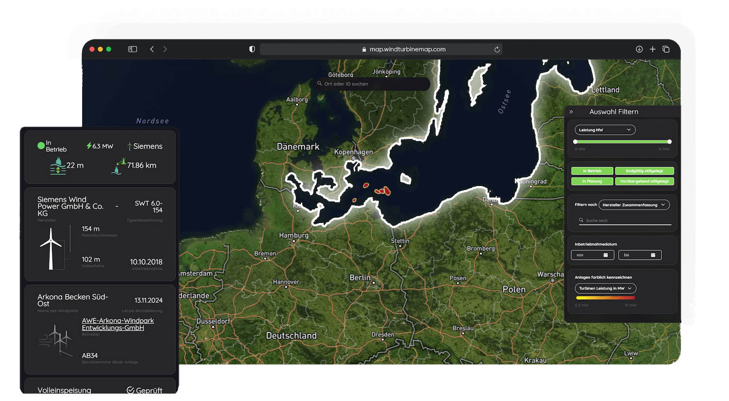Alle Offshore Windparks in der deutschen Ostsee Kartenansicht